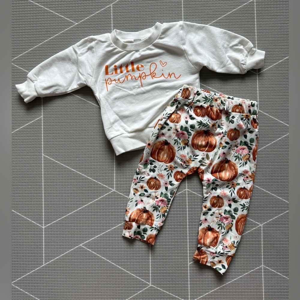 Small shop|Baby girl Little Pumpkin matching Set,white & burnt orange florals•••